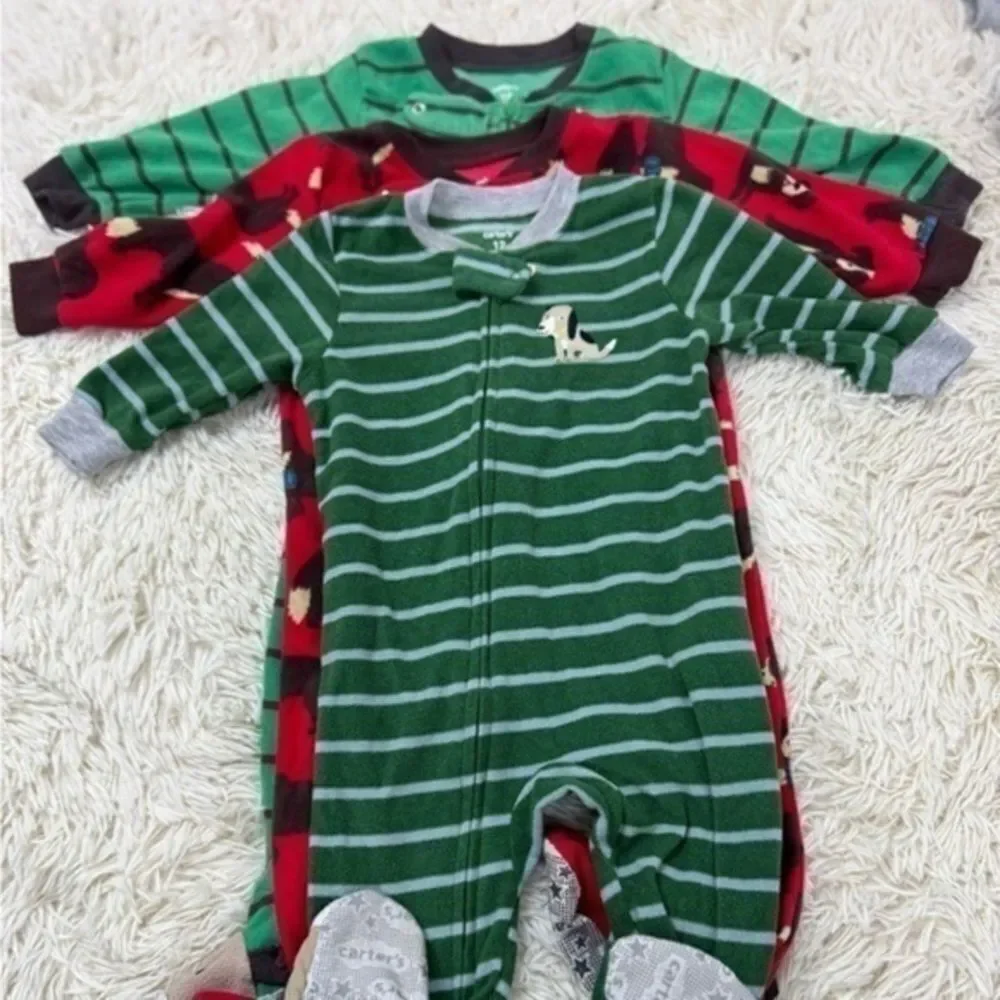 Boys Toddler 3 piece size 12 Months Footie Pajamas lot by Carters